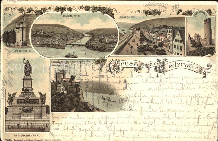 Ruedesheim Rhein Nationaldenkmal u.Ruine Ehrenfels auf d