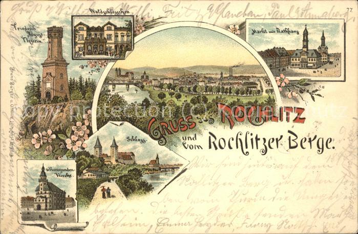 Rochlitz Sachsen Markt mit Rathaus u.Waldschlösschen