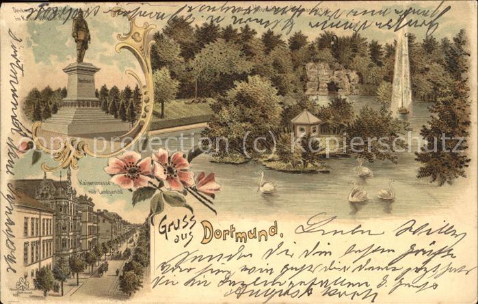 DORTMUND  CITY Kaiserstrasse mit Landgericht u.Schwanenteich