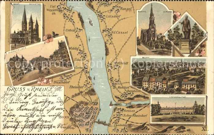 Bonn Rhein Marktplatz u.Universität mit Rheinverla