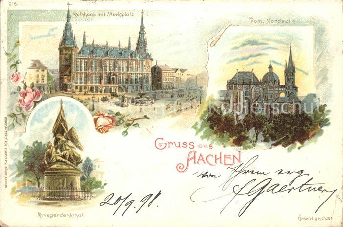 Aachen Dom u.Rathaus mit Marktplatz