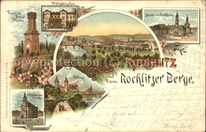 Rochlitz Sachsen Markt mit Rathaus u.Waldschlösschen