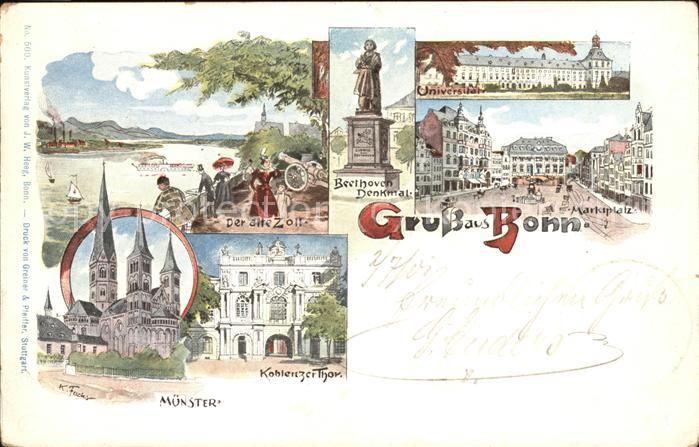 Bonn Rhein Marktplatz u.Münster (Künstlerkarte v.K