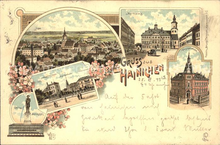 Hainichen Sachsen Marktplatz u.Postgebäude (Bahnpoststemp