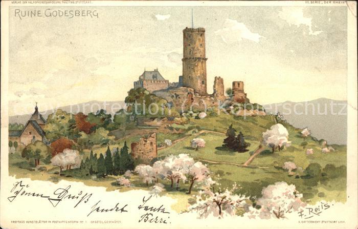 Bad Godesberg Ruine Godesberg (Kuenstlerkarte von F.Reils)