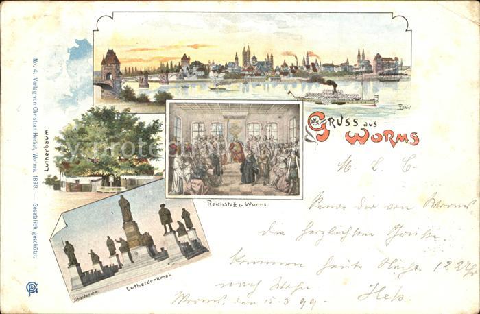 Worms Stadtblick Lutherbaum mit Denkmal Reich