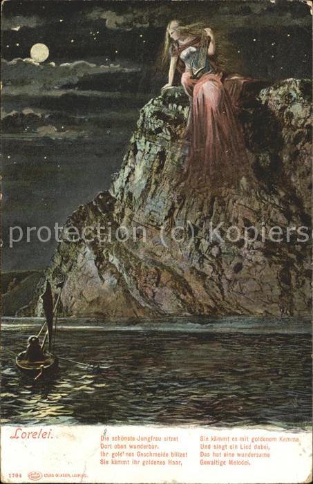 St Goarshausen Loreleyfelsen Die schöne Lorelei betört