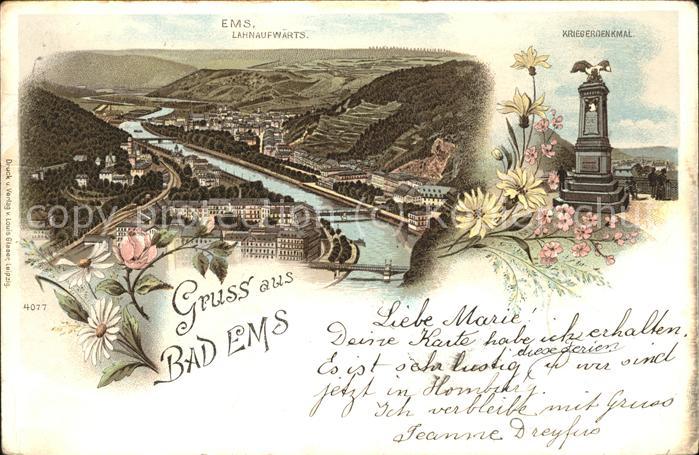 Bad Ems Lahn Blick lahnaufwaerts Kriegerdenkmal