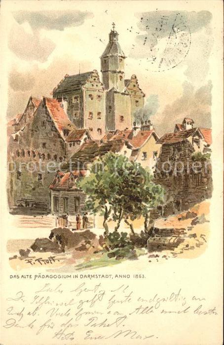 Darmstadt Das alte Pädagogium 1863 Künstlerkarte