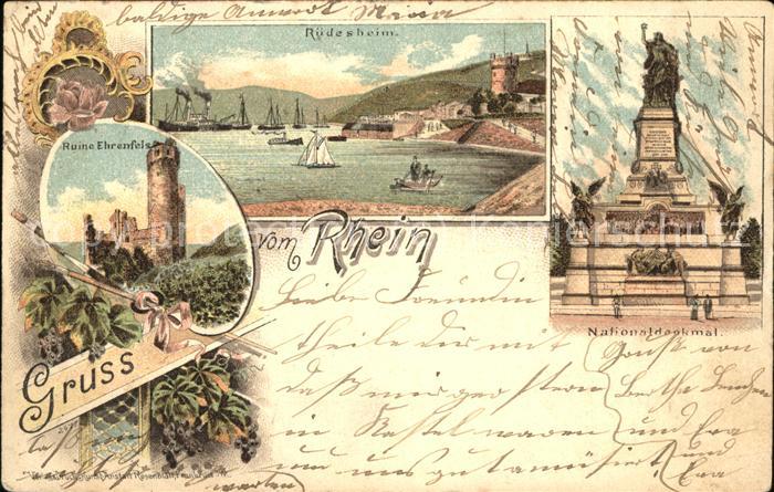 Ruedesheim Rhein Panorama Ruine Ehrenfels Nationaldenkma