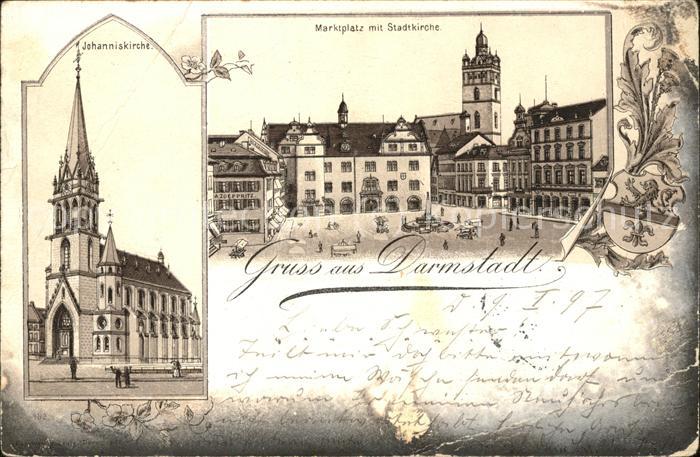 Darmstadt Johanniskirche Marktplatz mit Stadtkirc
