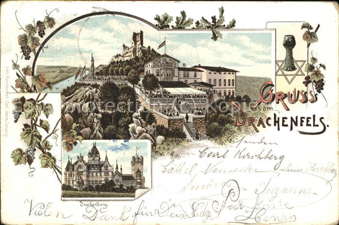 Koenigswinter Ruine Drachenfels mit Hotel und Drachen