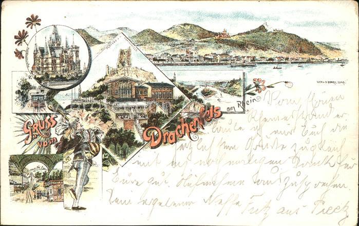 Koenigswinter Ruine Drachenfels mit Hotel und Burg Drachenfels