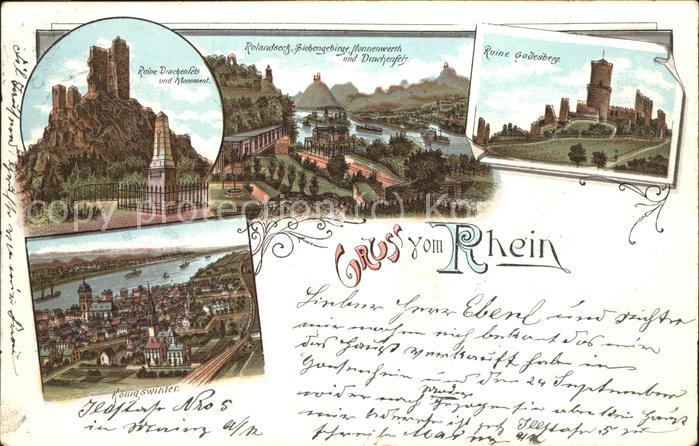 Koenigswinter Rheinpartie Ruine Drachenfels mit Monum