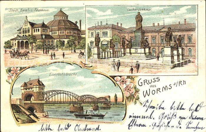 Worms Festpielhaus Eisenbahnbrücke Lutherdenk