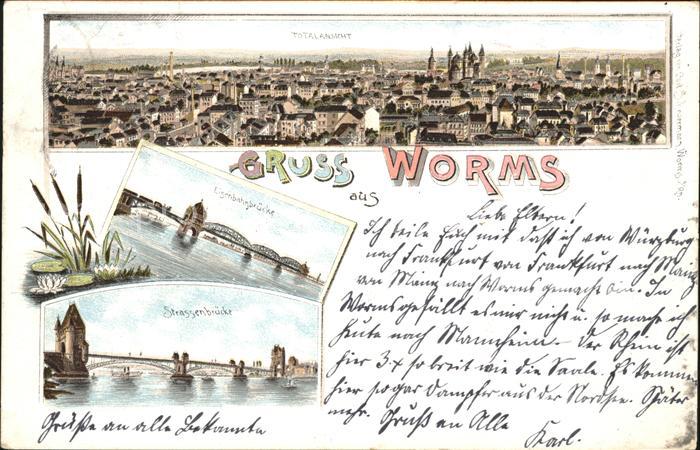 Worms Totalansicht Eisenbahn und Strassenbrüc