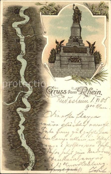 Ruedesheim Rhein Gebietskarte Der Rhein von Koeln bis Mainz mit Nationaldenkmal