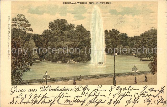 Wiesbaden Kursaal Weiher mit Fontaene