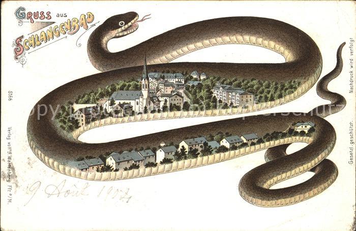 Schlangenbad Taunus Panorama mit Schlange Künstlerkarte