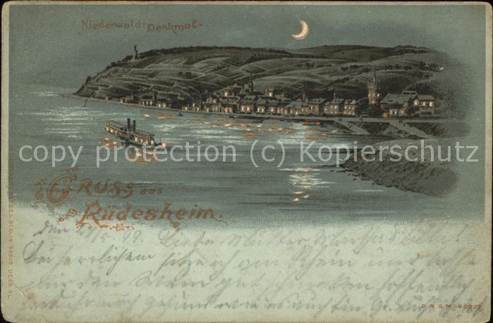 Ruedesheim Rhein Rheinpanorama bei Nacht Niederwalddenkm