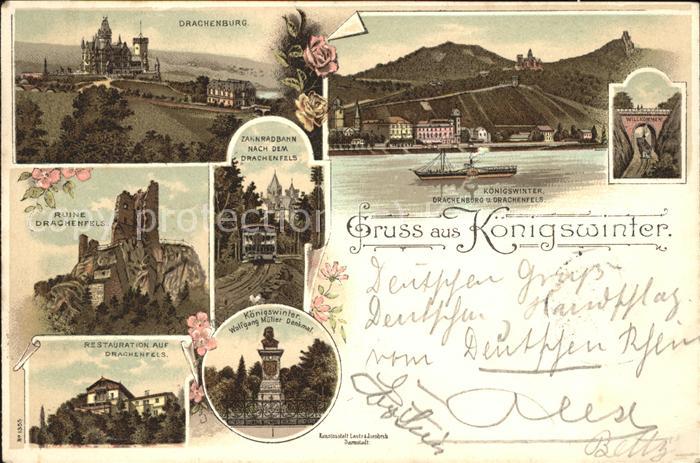 Koenigswinter Rheinpanorama Drachenburg Ruine Drachenfels Restauration Zahnradba
