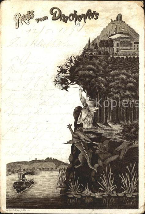 Drachenfels Rheinpartie mit Jungfrau und Drachen