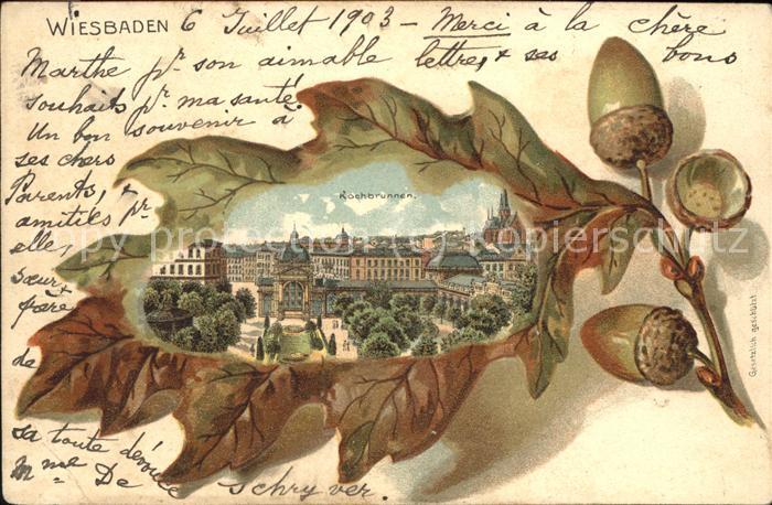 Eichenblatt-Litho Wiesbaden Kochbrunnen