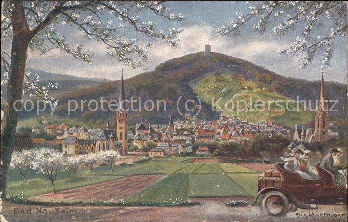 Bad Nauheim Panorama Burg Auto Künstlerkarte Frühli