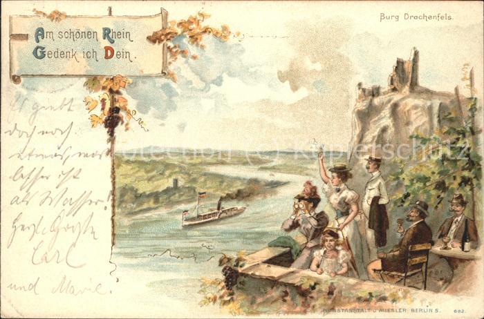 Drachenfels Burg Aussichtspunkt Künstlerkarte