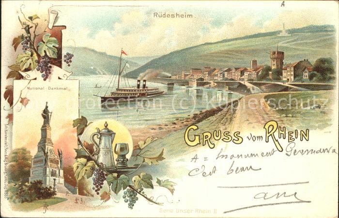 Ruedesheim Rheinpanorama Schiff Nationaldenkmal