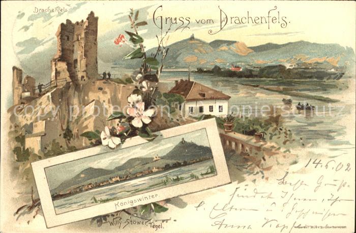 Drachenfels Ruine Drachenfels Koenigswinter Panorama Kuenstlerkarte