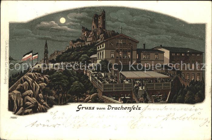 Drachenfels Burg bei Nacht mit Restaurant