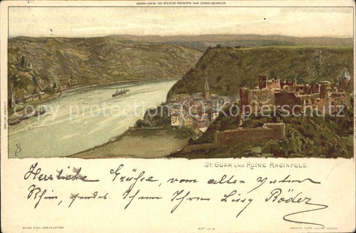 St Goar Rheinpanorama Ruine-Rheinfels Kuenstlerkarte