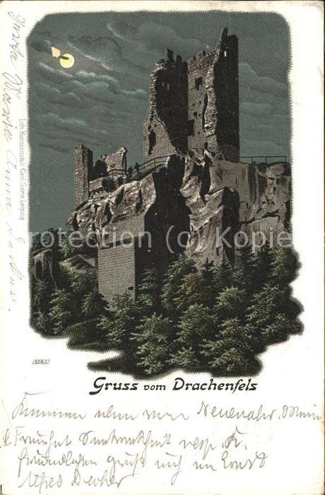 Drachenfels Ruine Burg bei Nacht