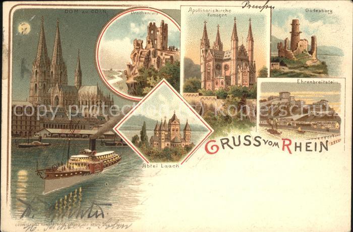 Koeln Rhein Rheinpanorama Dom bei Nacht Drachenfels