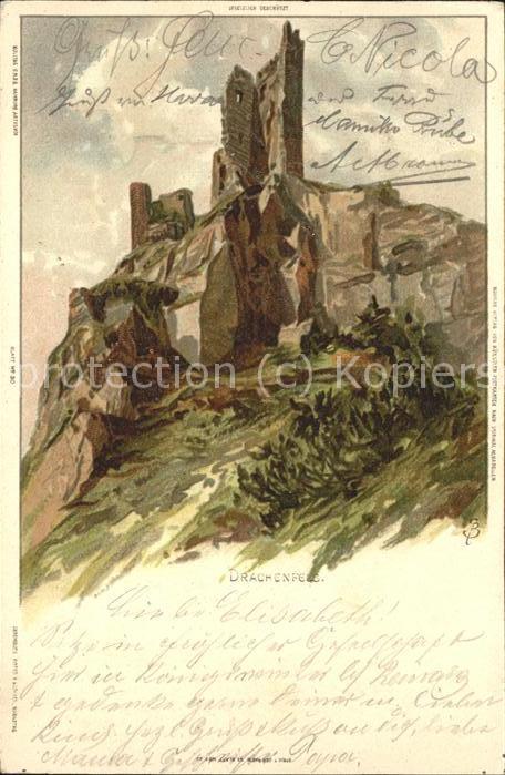 Drachenfels Ruine Drachenfels Kuenstlerkarte