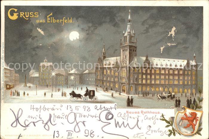 Elberfeld Wuppertal Neues Rathaus bei Nacht im Schnee Wappen