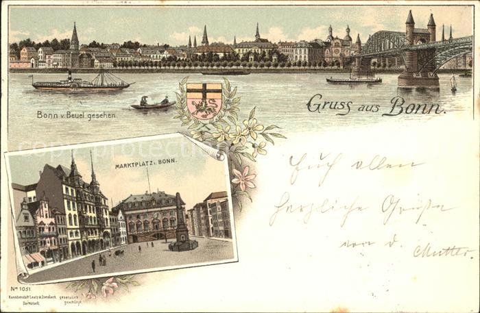 Bonn Rhein Panorama mit Brücke Wappen Marktplatz
