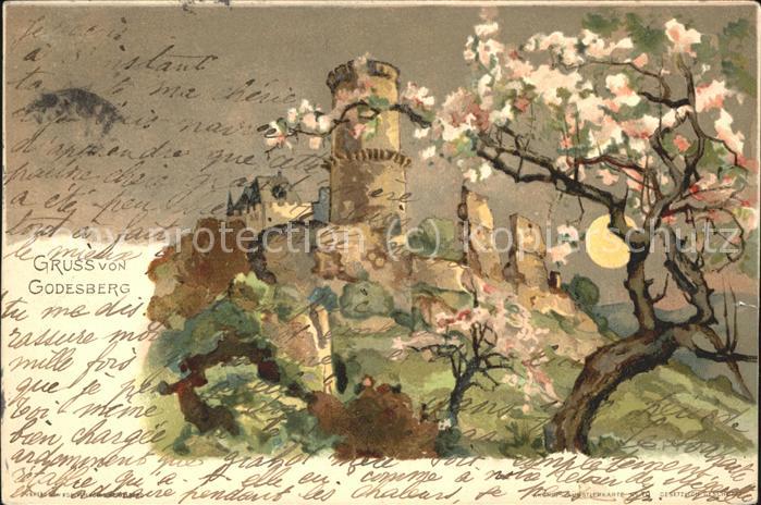 Bad Godesberg Godesburg im Fruehling Kuenstlerkarte