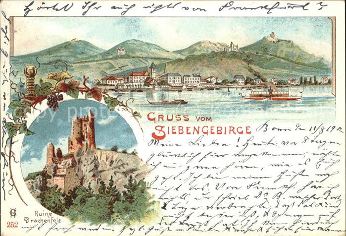 Bonn Rhein Rhein-Panorama Ruine Drachenfels Sieben