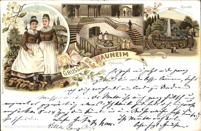 Bad Nauheim Kurbrunnen Sprudel Frauen in Tracht