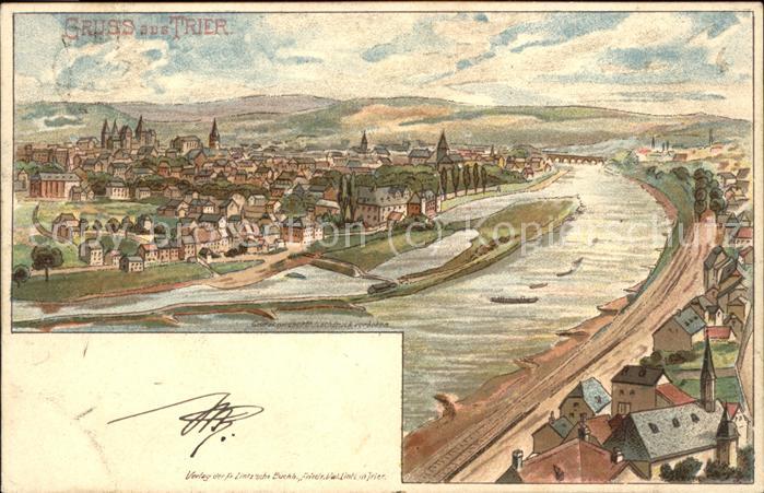 Trier Panorama Künstlerkarte Mosel