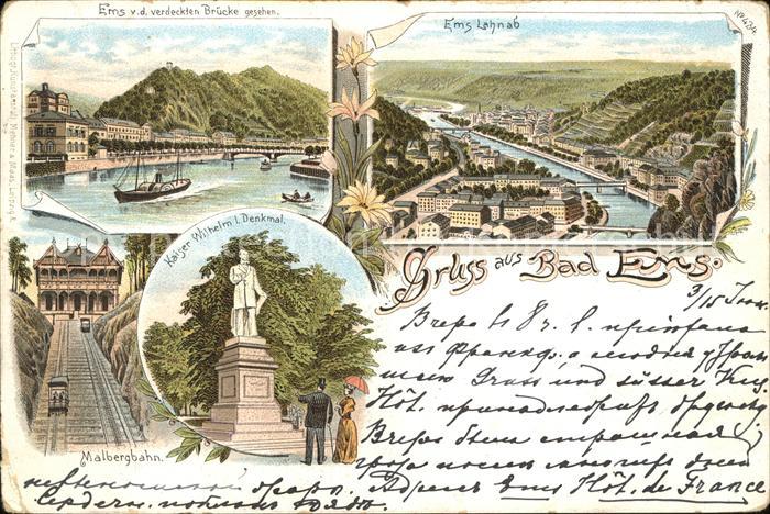 Bad Ems Lahnpanorama Kaiser Wilhelm-Denkmal Mal