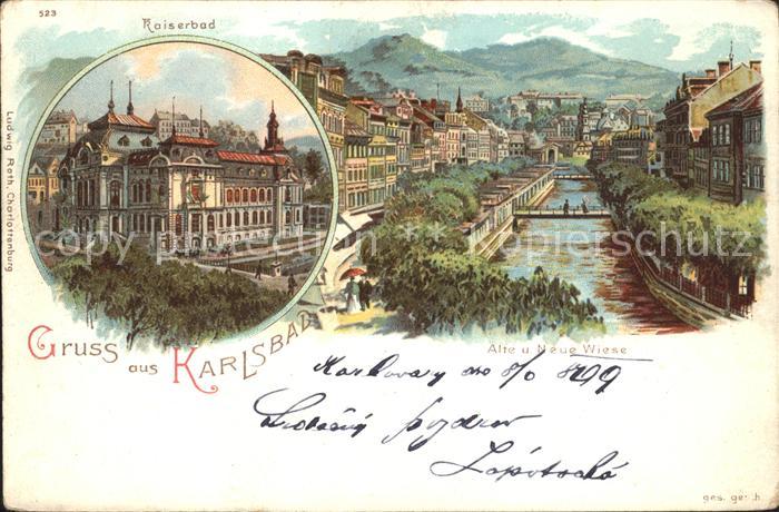 Karlsbad Eger Kuenstlerkarte Kaiserbad Alte und Neue Wiese