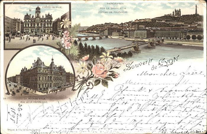 Lyon France Panorama Sur la Saone et le Coteau de Fourviere Hotel de Ville Rue d