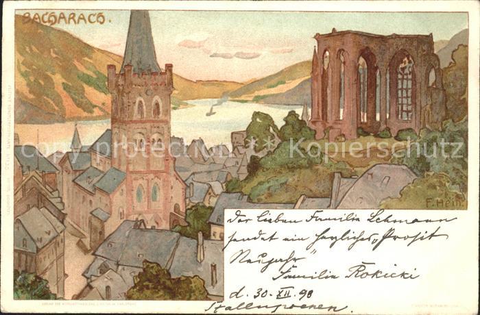 Bacharach Rhein Panorama mit Kirche Kuenstlerkarte