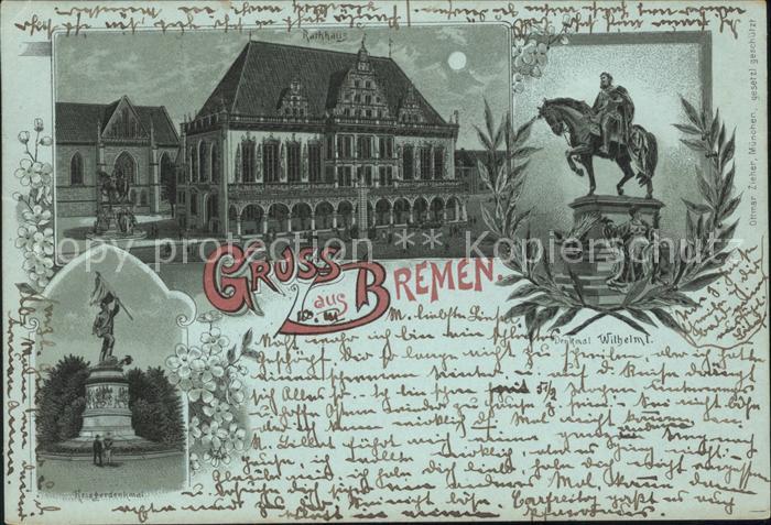 BREMEN  CITY Rathhaus Denkmal Wilhelm I Kriegerdenkmal