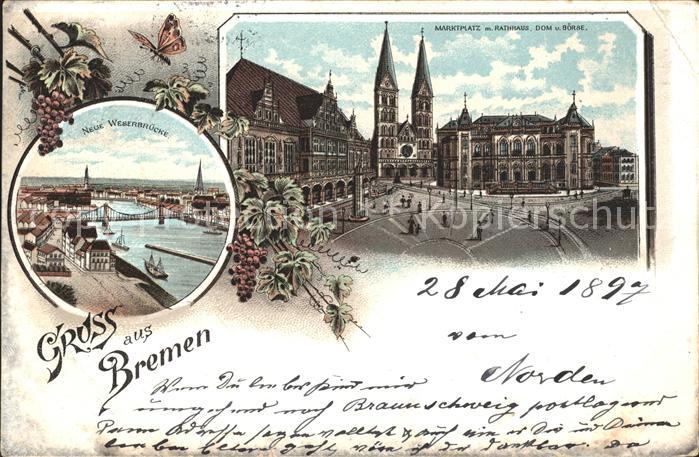 BREMEN  CITY Dom Marktplatz Rathaus Boerse neue Weserbruecke