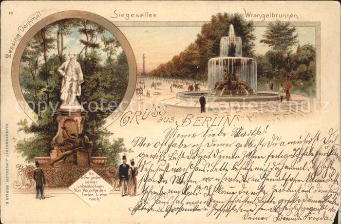 BERLIN  CITY Lessing Denkmal Siegesallee Wrangelbrunnen