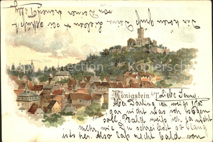 Koenigstein Taunus Ortsblick mit Burgruine